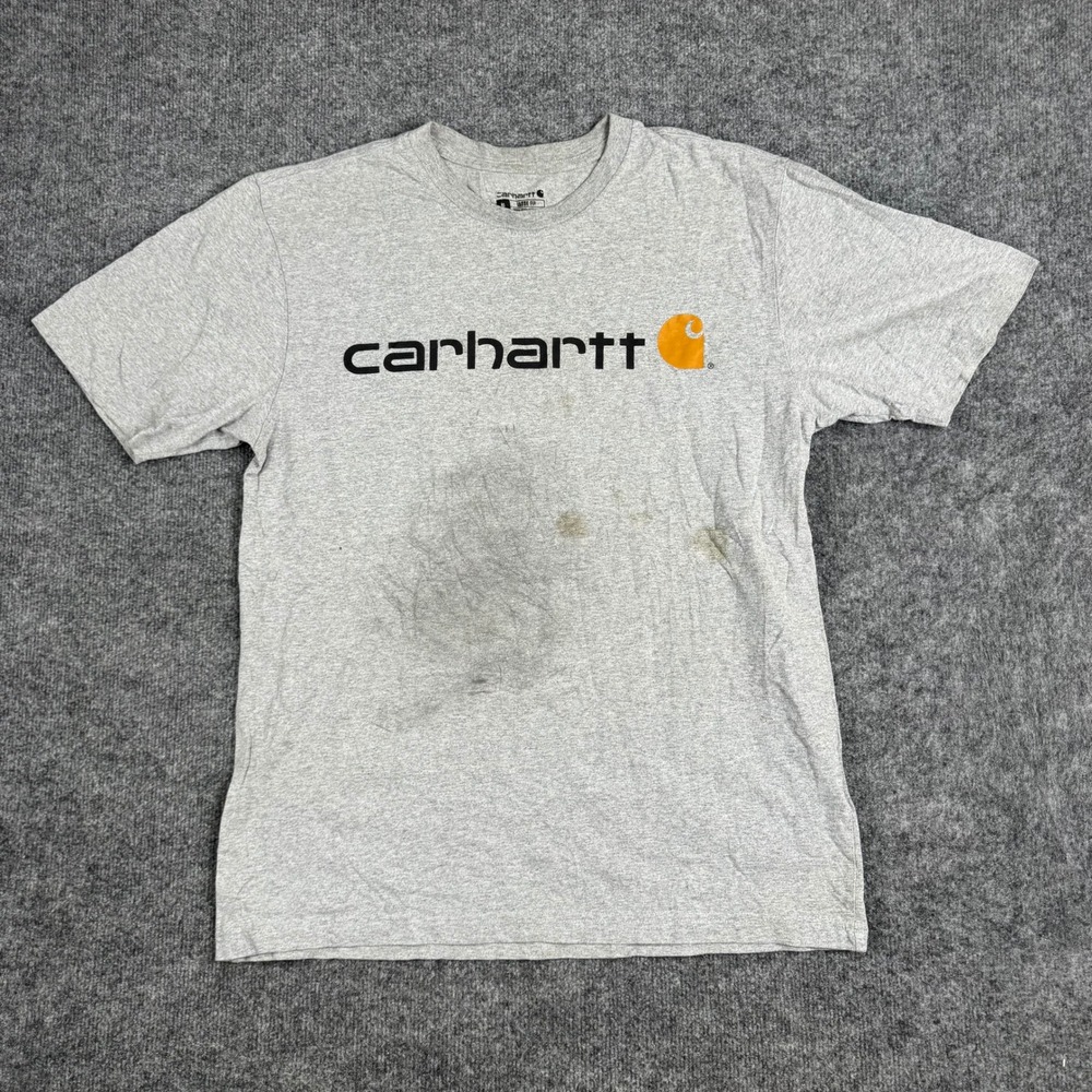 Carhartt T-Shirt Mens Size M Grey Loose Fit Graphic Logo Short Sleeve Workwear